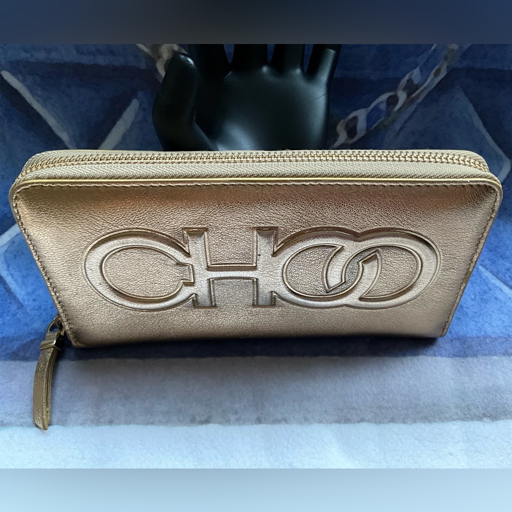 SOLD- Jimmy Choo Bettina Gold Zip Around Wallet - Picture 4 of 16